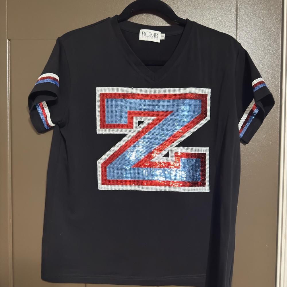 Black Tee with Sequin Z Design